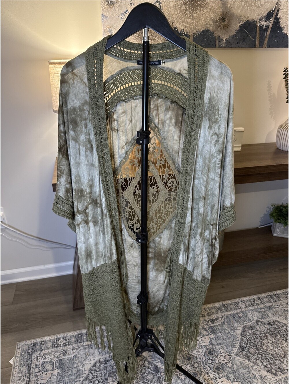 Hot And Delicious Boho Short Sleeve S/M Cardigan Crochet Tie Dye Green
